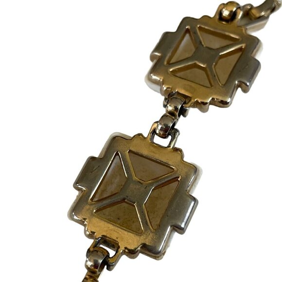 Vintage MCM 60s White Square Gold Tone Link Bracelet - Picture 10 of 10